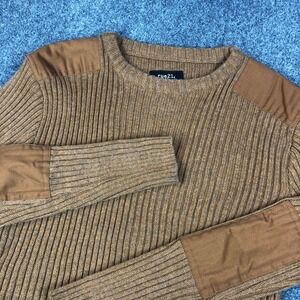 Rue21 Mens Brown Ribbed Knit Sweater Patch Shoulder Elbow Military Style Large